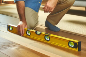 Technician leveling the floor